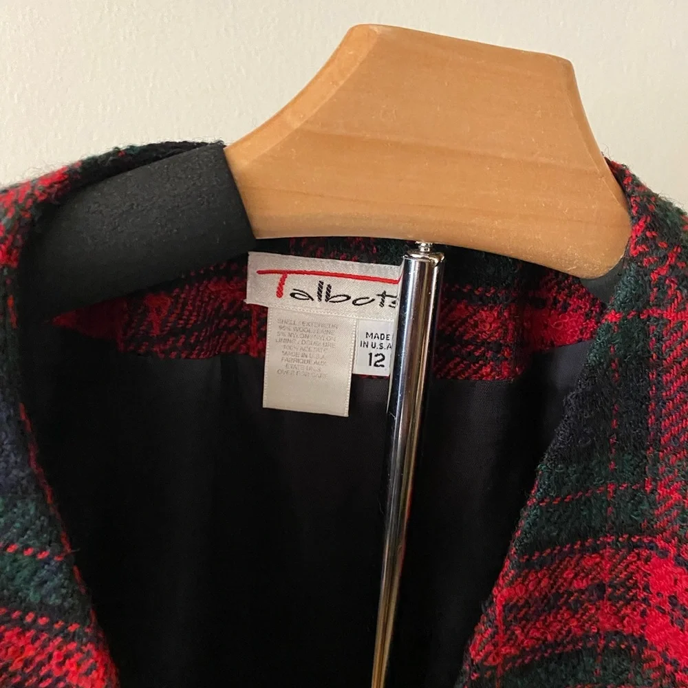 Talbots 80's Vintage Preppy Plaid Wool Blend Tweed Collarless Blazer Jacket 12 - Picture 3 of 3